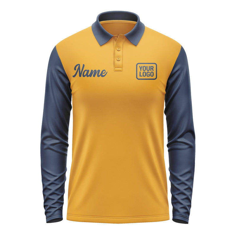 Custom Yellow Blue Long Sleeve Polo Shirt Pl191010B110