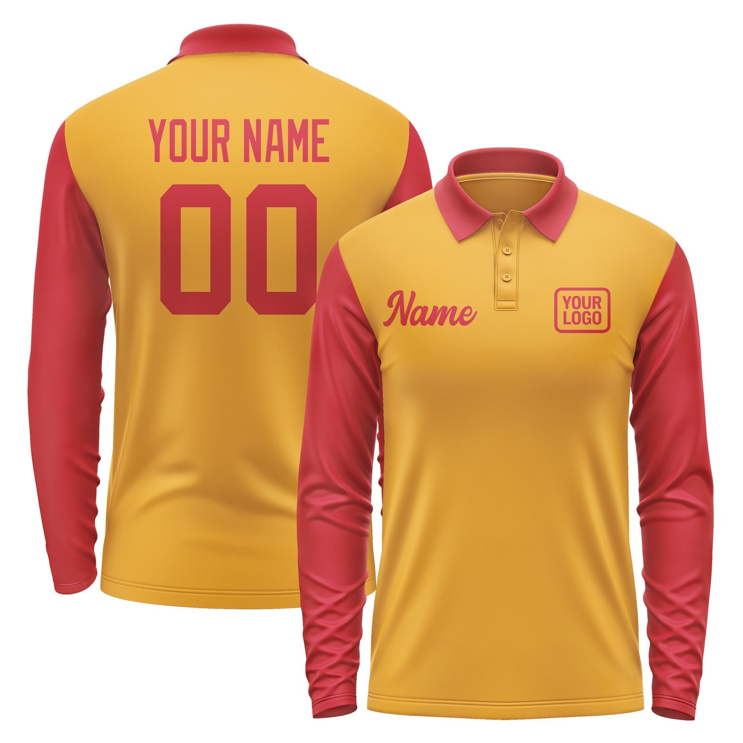 Custom Yellow Red Long Sleeve Polo Shirt Pl191414B114