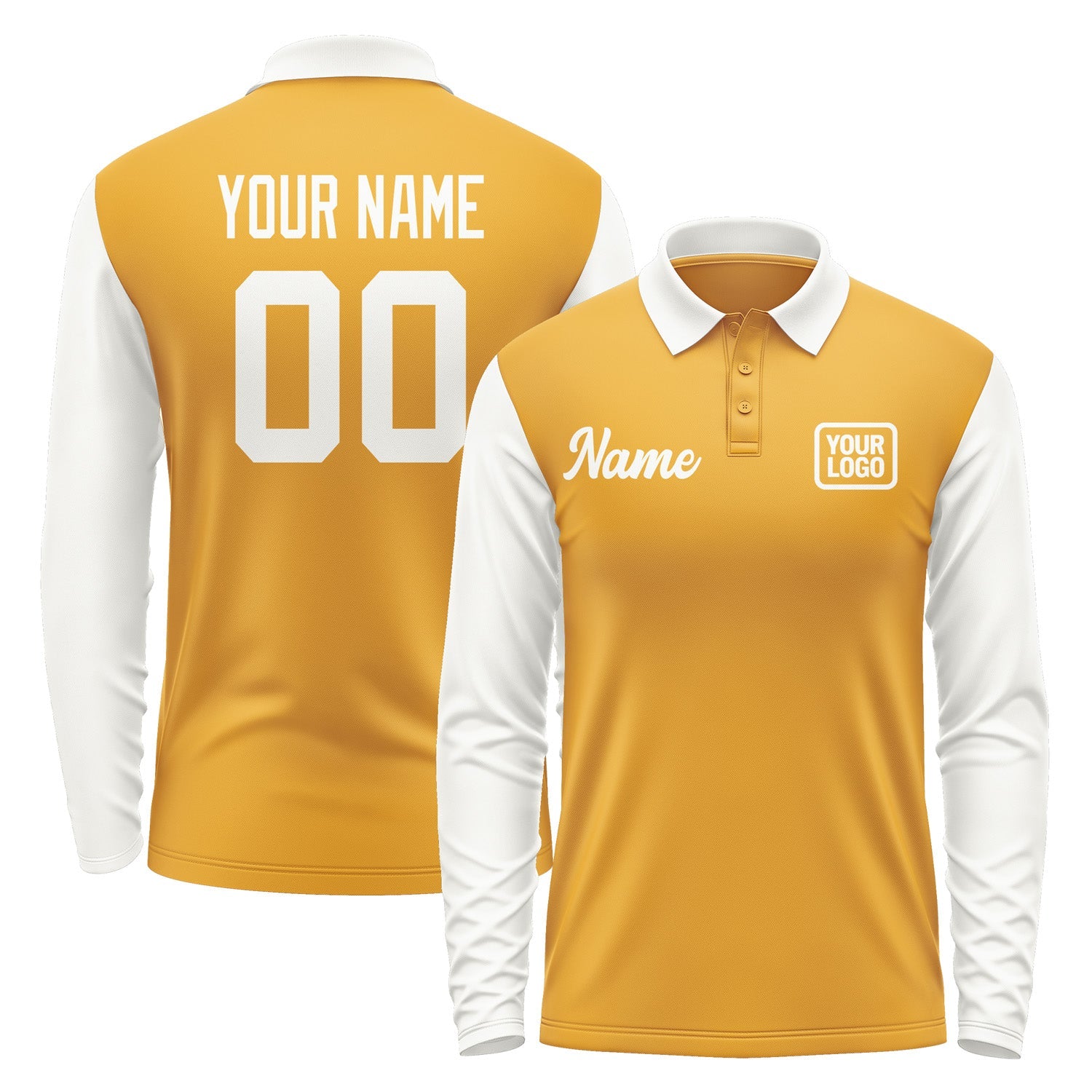 Custom Yellow White Long Sleeve Polo Shirt Pl191818B118