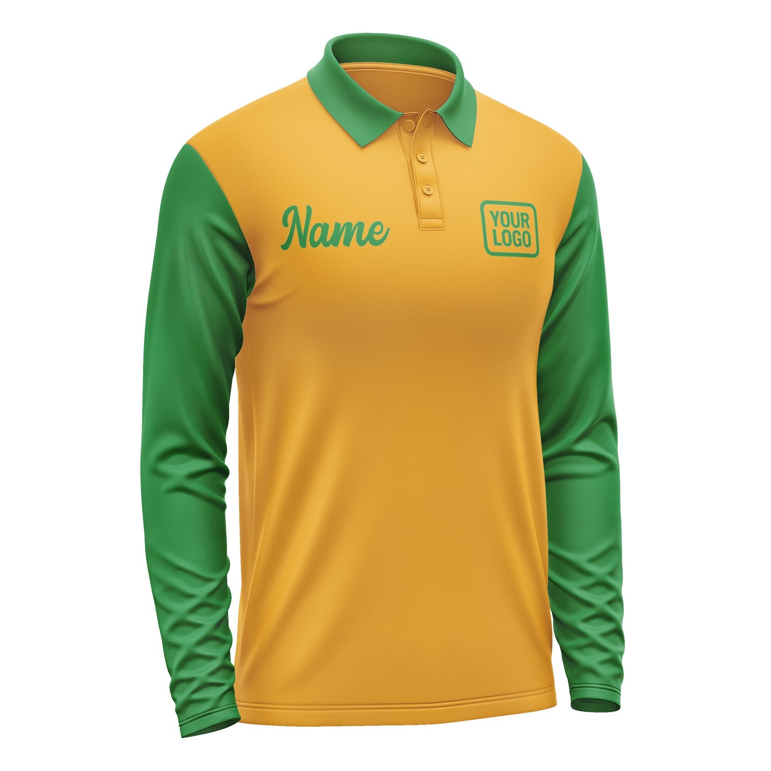 Custom Yellow Emerald Green Long Sleeve Polo Shirt Pl192424B124