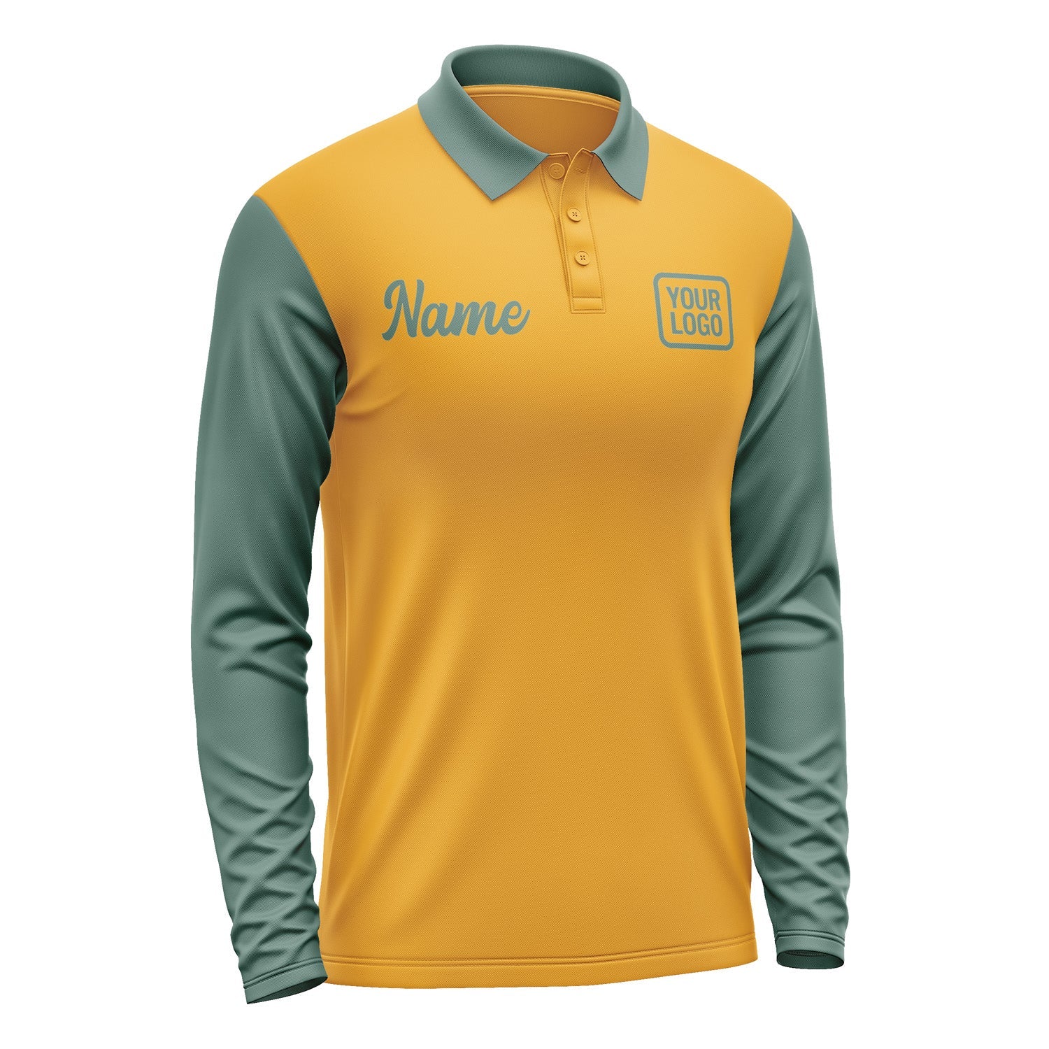 Custom Yellow Blue Green Long Sleeve Polo Shirt Pl192727B127