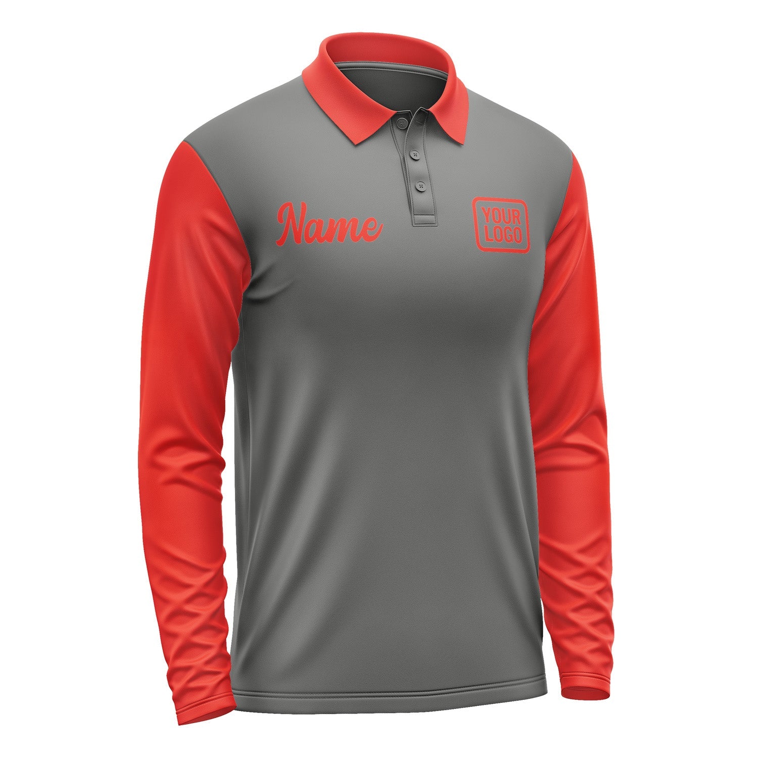 Custom Dark Grey Orange Red Long Sleeve Polo Shirt Pl201212B112