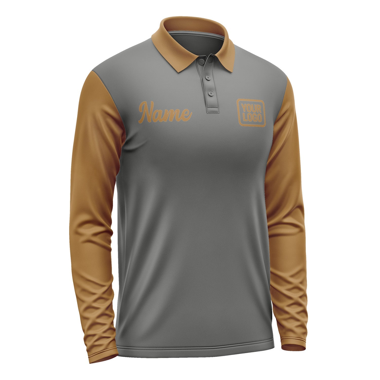 Custom Dark Grey Khaki Long Sleeve Polo Shirt Pl202222B122