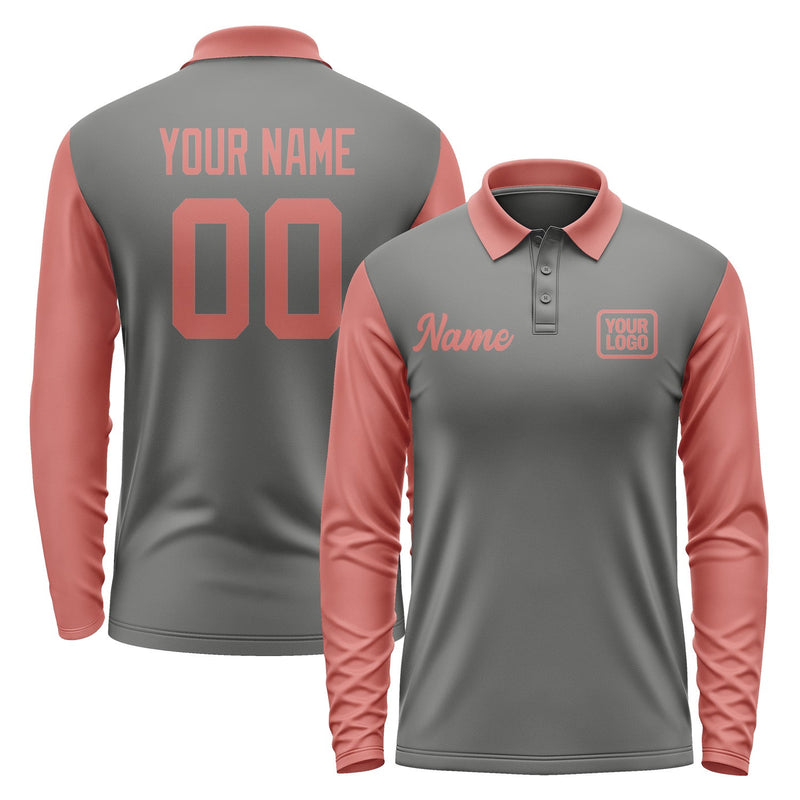 Custom Dark Grey Copper Rose Long Sleeve Polo Shirt Pl202929B129