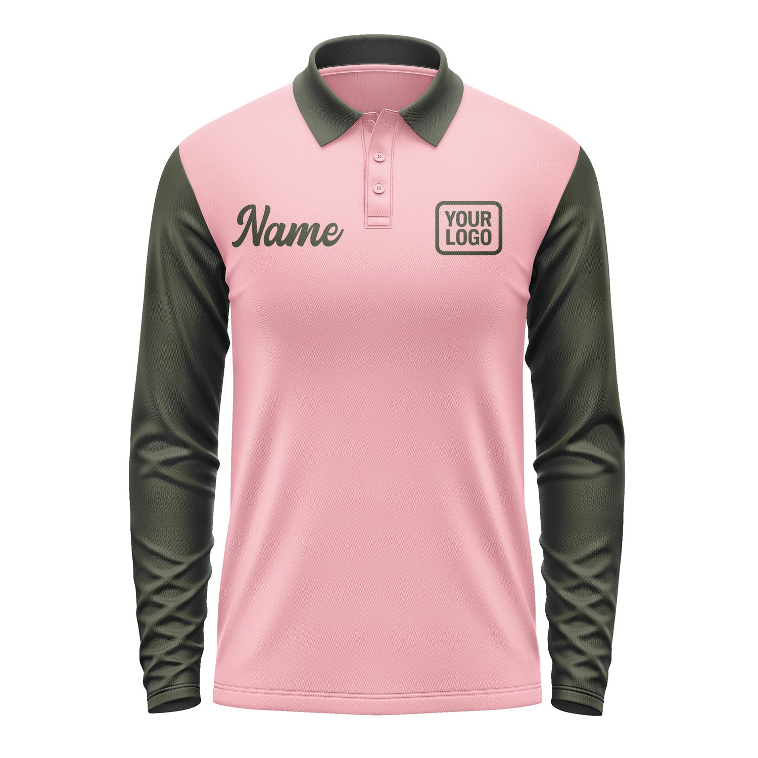 Custom Light Pink Olive Long Sleeve Polo Shirt Pl210202B102