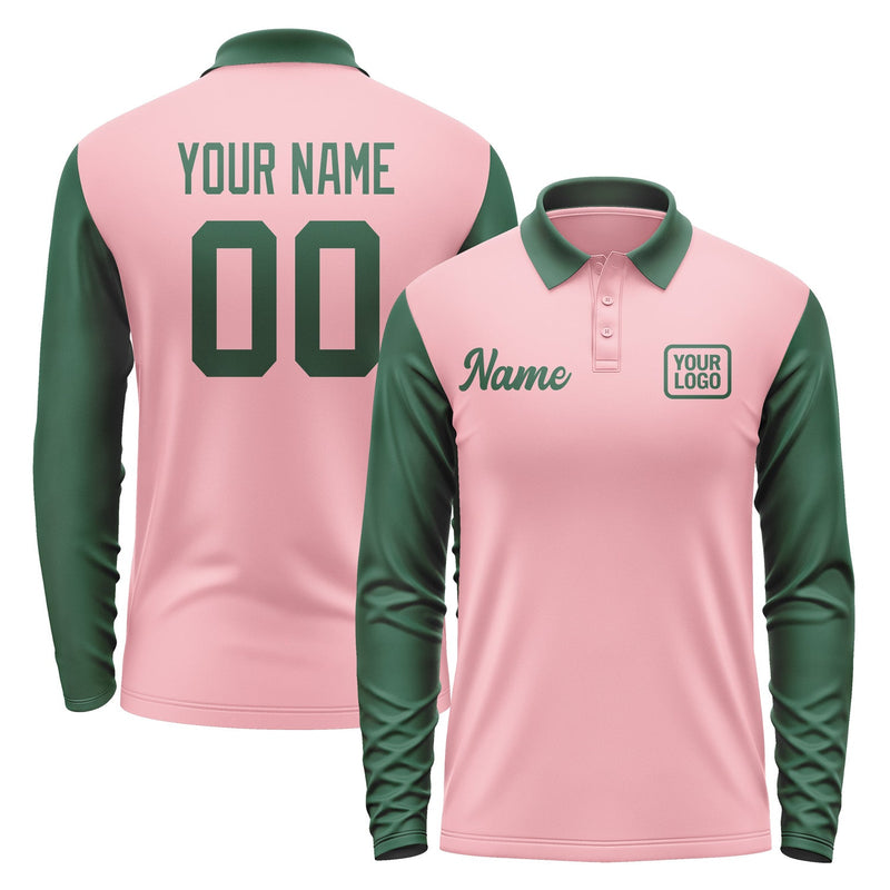Custom Light Pink Green Long Sleeve Polo Shirt Pl210505B105