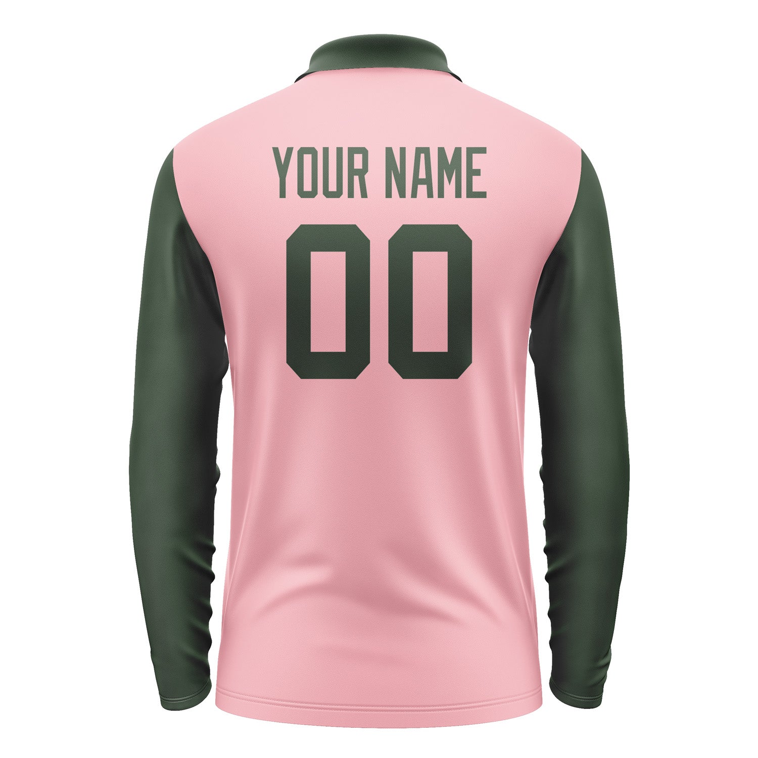 Custom Light Pink Dark Green Long Sleeve Polo Shirt Pl210606B106