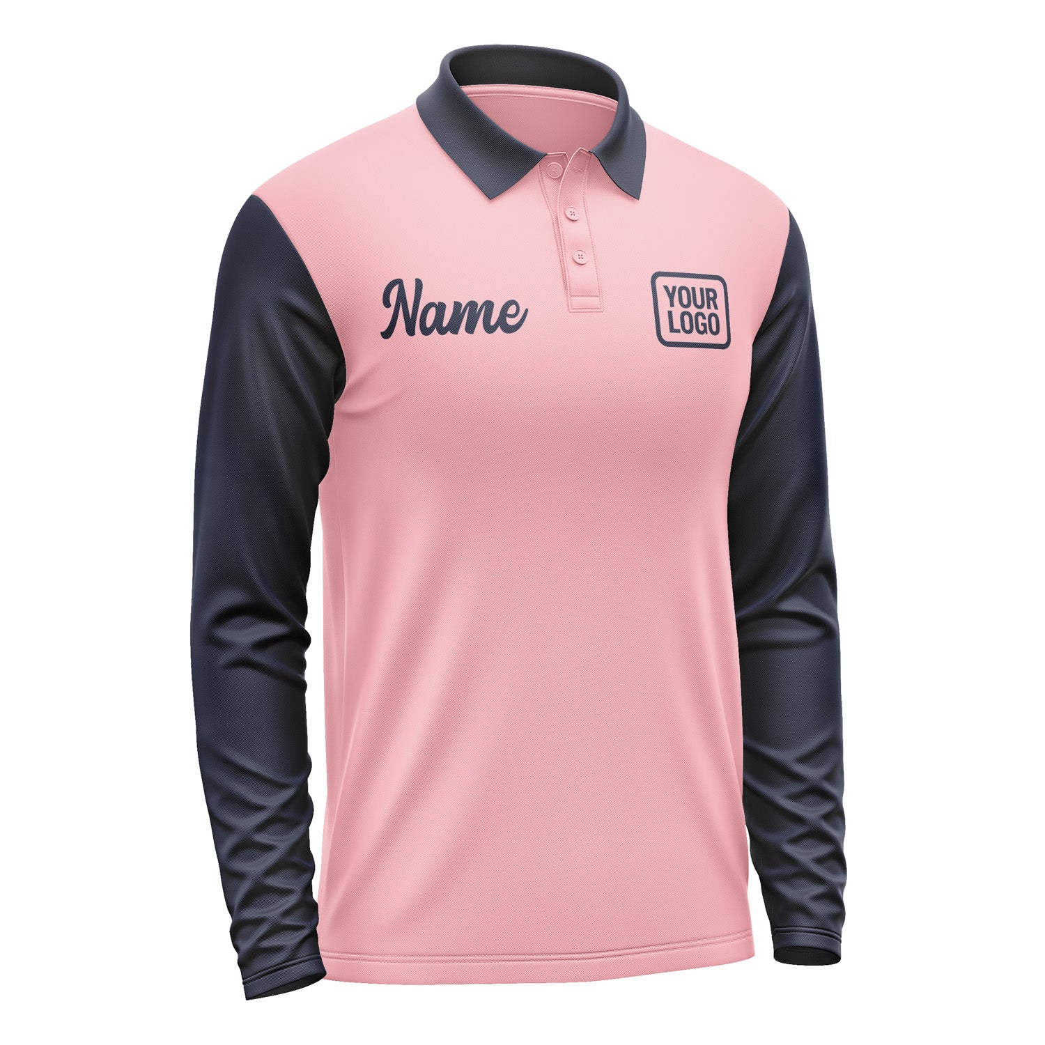Custom Light Pink Navy Long Sleeve Polo Shirt Pl211111B111