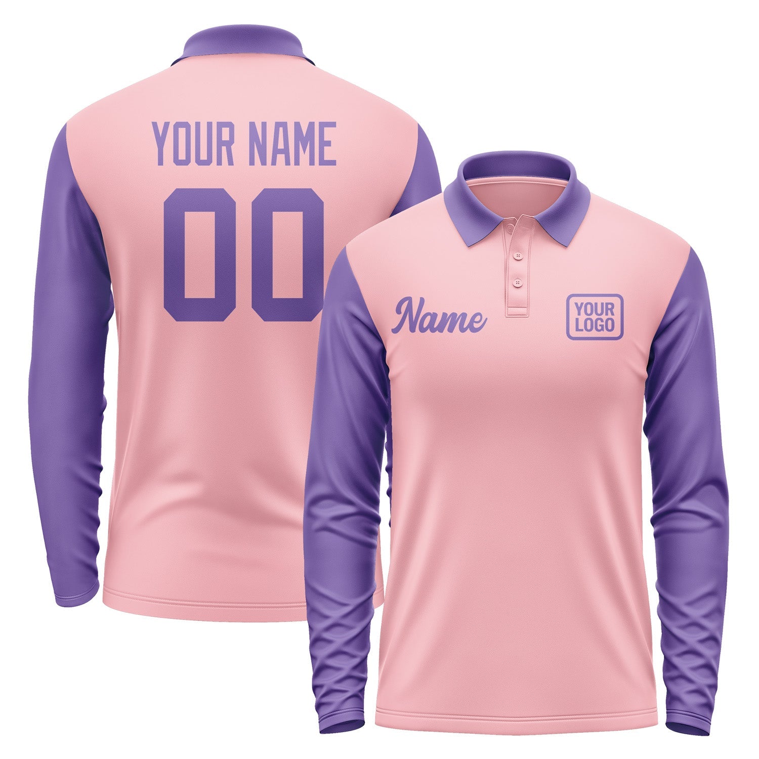 Custom Light Pink Light Purple Long Sleeve Polo Shirt Pl212323B123