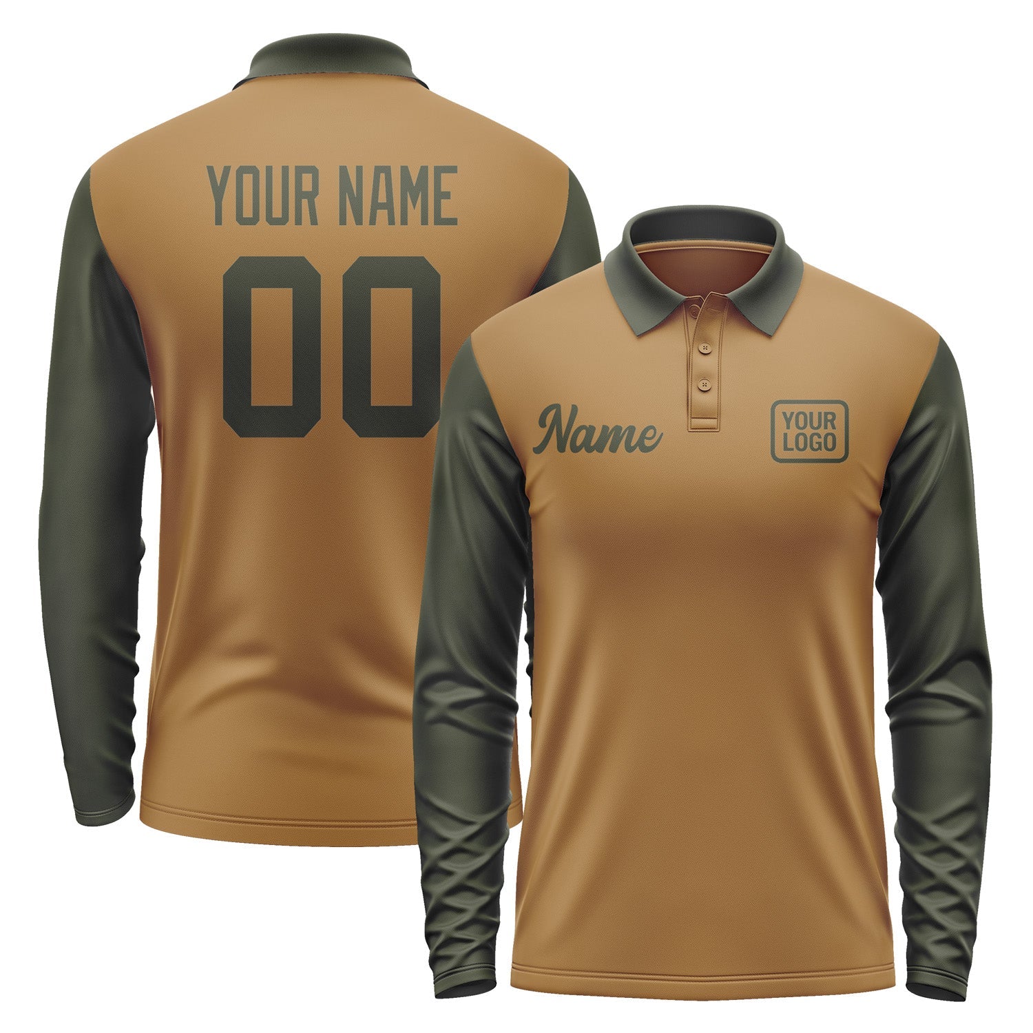 Custom Khaki Olive Long Sleeve Polo Shirt Pl220202B102