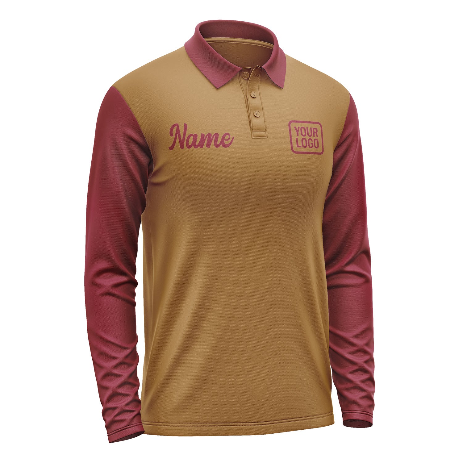 Custom Khaki Crimson Red Long Sleeve Polo Shirt Pl221515B115