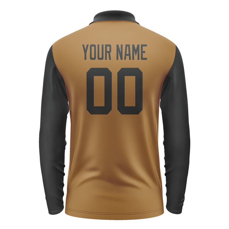 Custom Khaki Black Long Sleeve Polo Shirt Pl221717B117