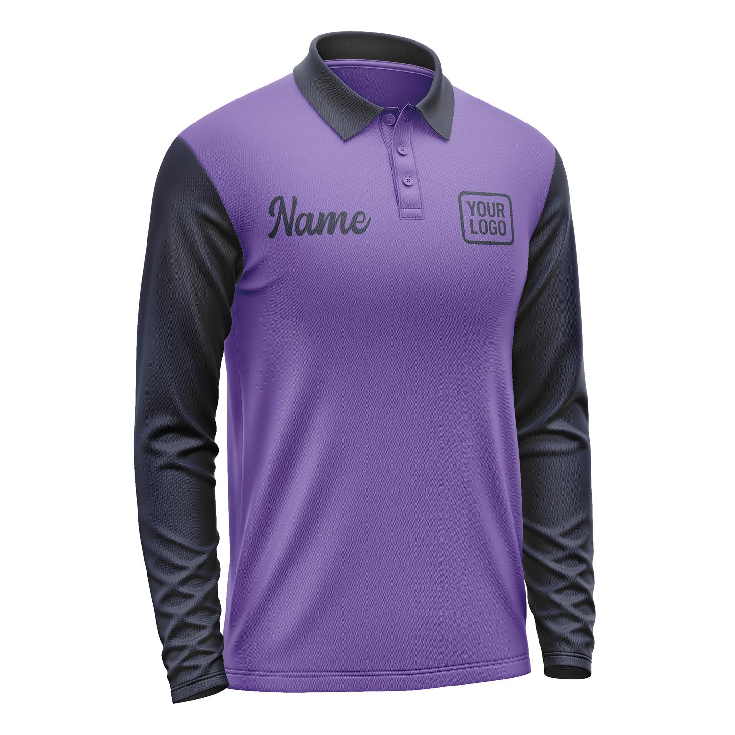 Custom Light Purple Navy Long Sleeve Polo Shirt Pl231111B111