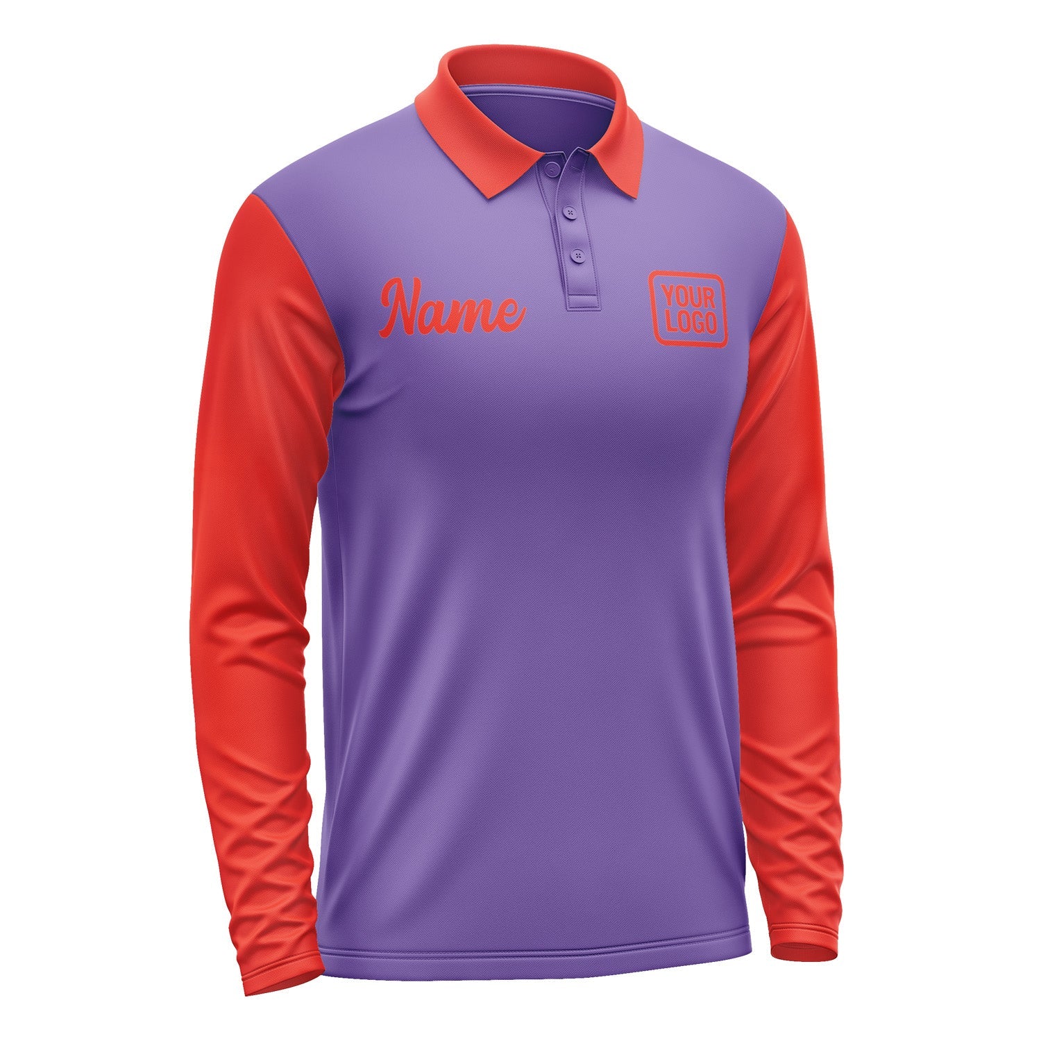 Custom Light Purple Orange Red Long Sleeve Polo Shirt Pl231212B112