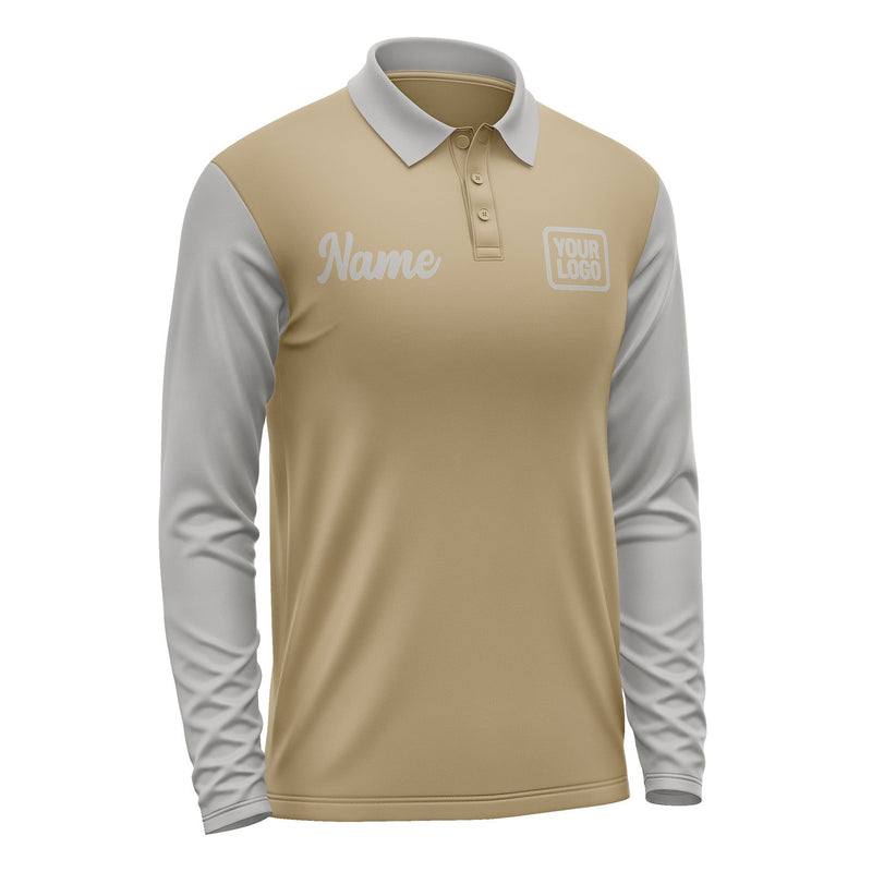 Custom Light Khaki Gray Long Sleeve Polo Shirt Pl250404B104
