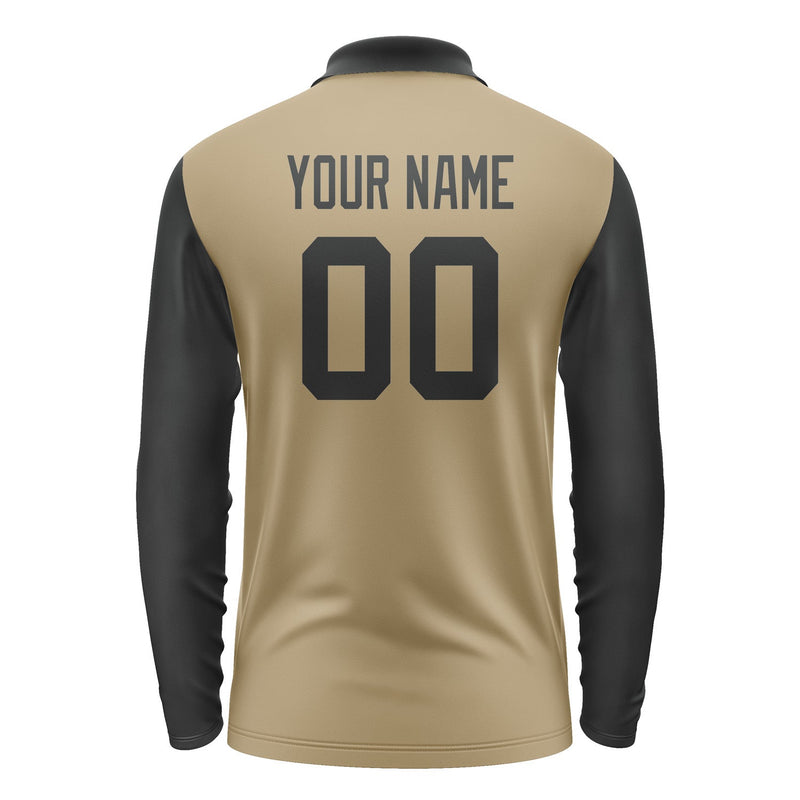 Custom Light Khaki Black Long Sleeve Polo Shirt Pl251717B117