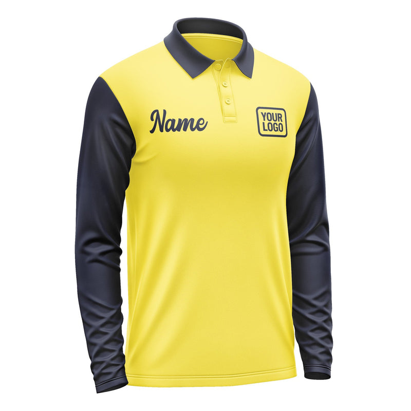 Custom Light Yellow Navy Long Sleeve Polo Shirt Pl261111B111