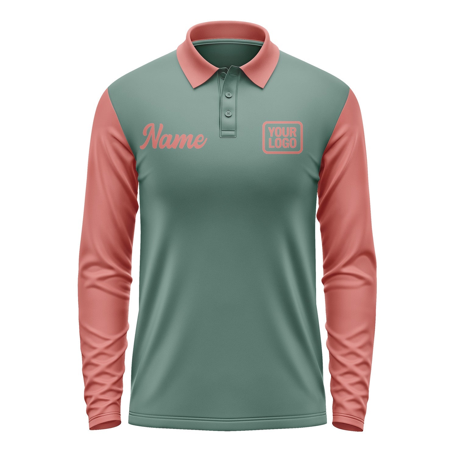 Custom Blue Green Copper Rose Long Sleeve Polo Shirt Pl272929B129
