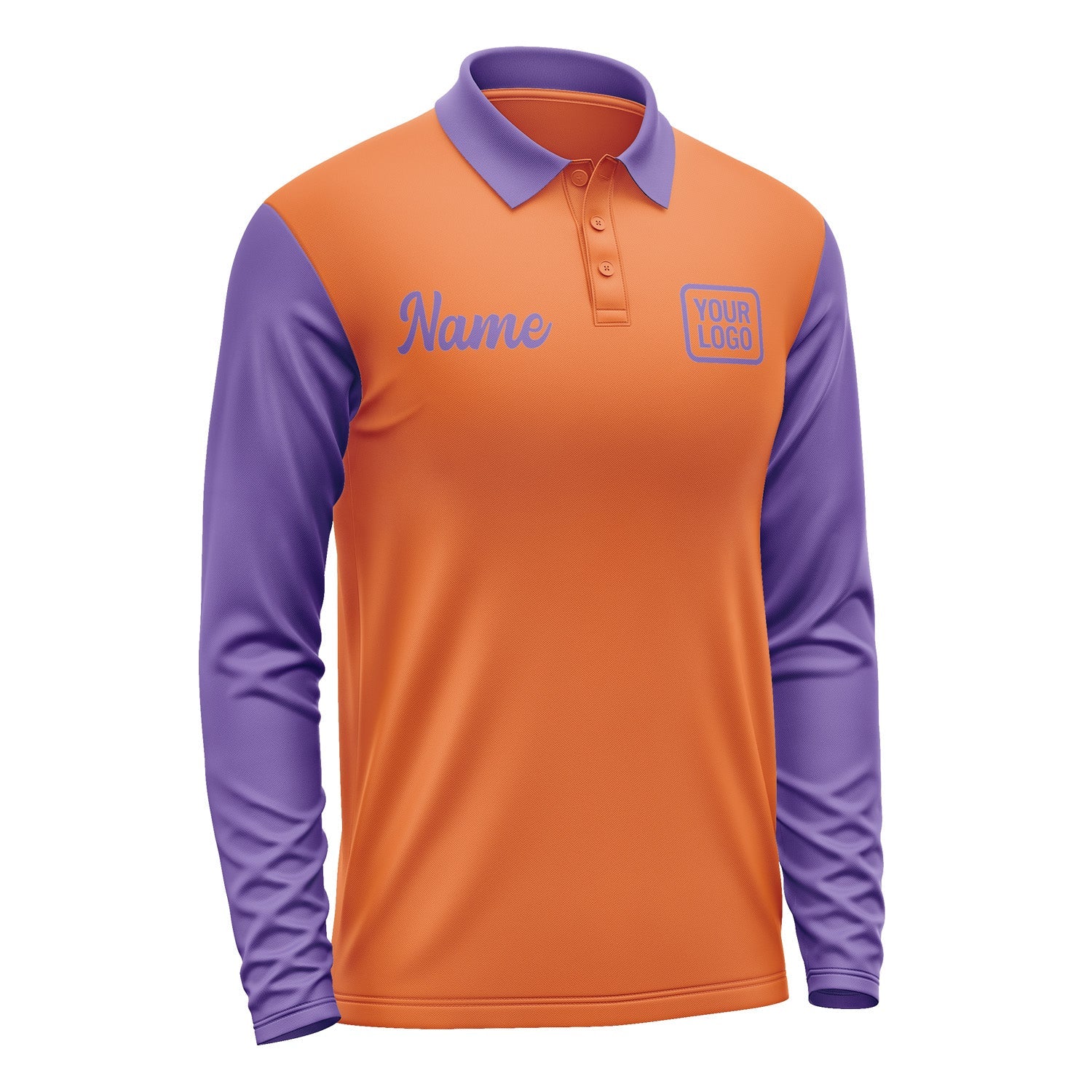 Custom Orange Light Purple Long Sleeve Polo Shirt Pl282323B123