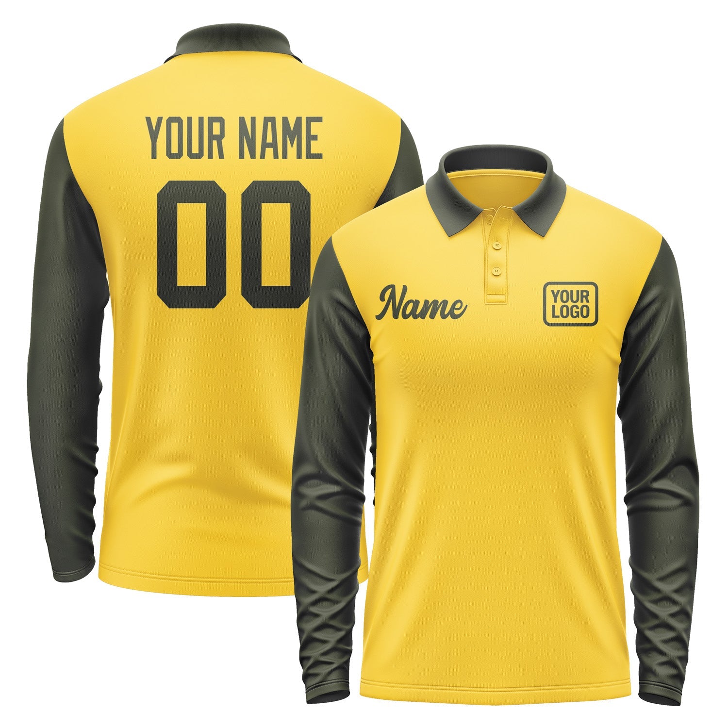 Custom Gold Olive Long Sleeve Polo Shirt Pl300202B102