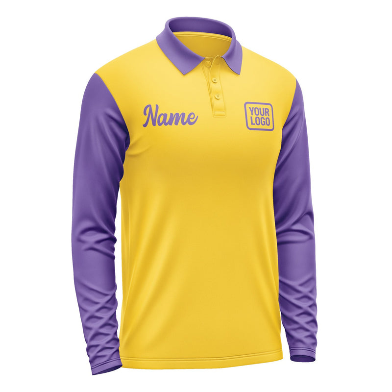Custom Gold Light Purple Long Sleeve Polo Shirt Pl302323B123