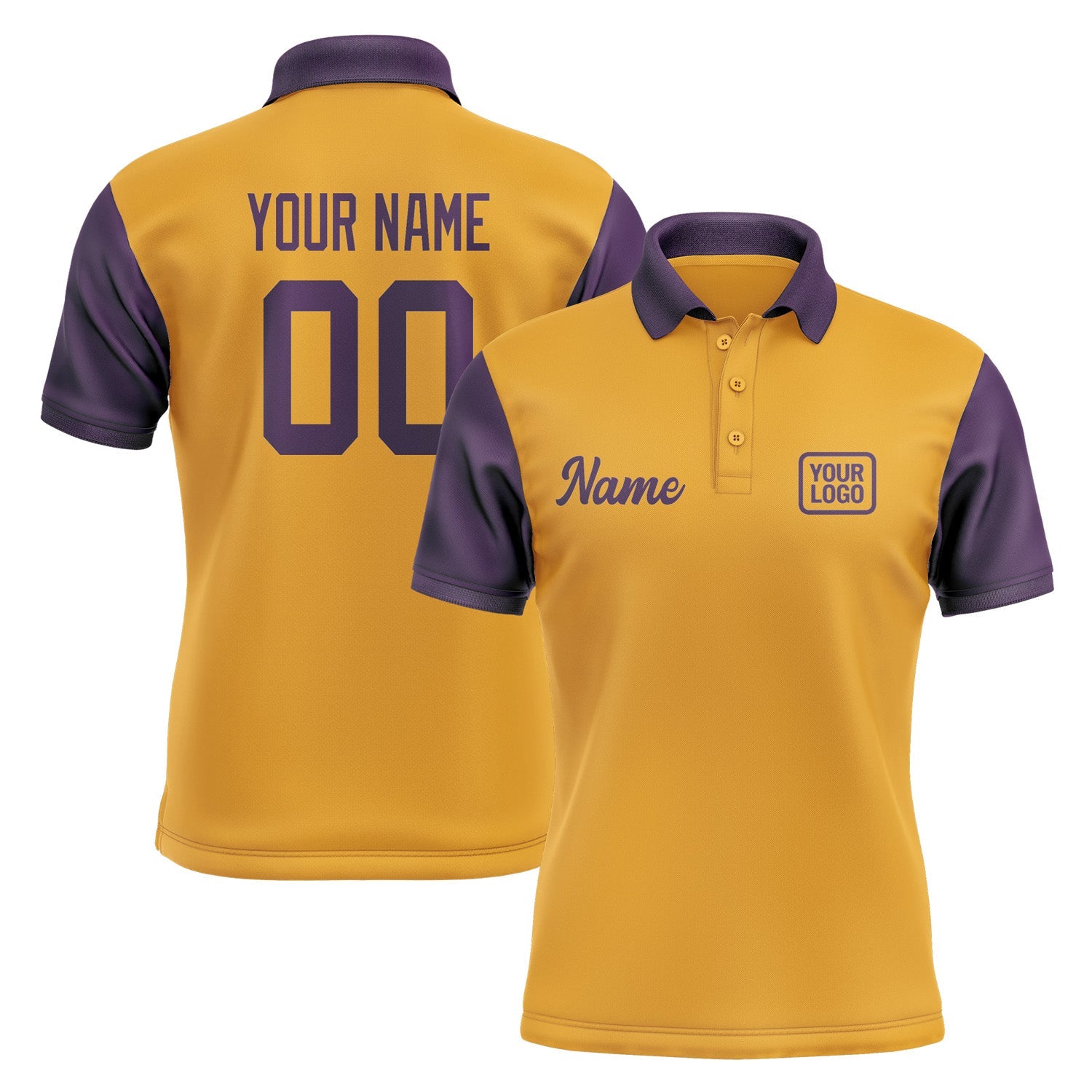 Custom Yellow Purple Short-Sleeve Polo Shirt PO190707B107