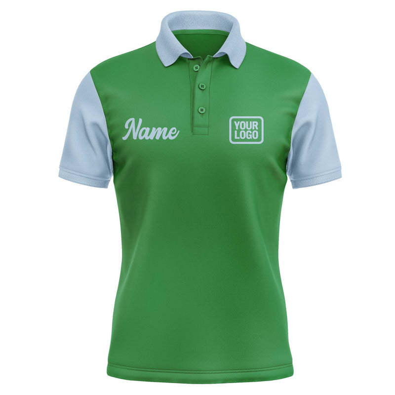 Custom Emerald Green Light Blue Short-Sleeve Polo Shirt PO240808B108
