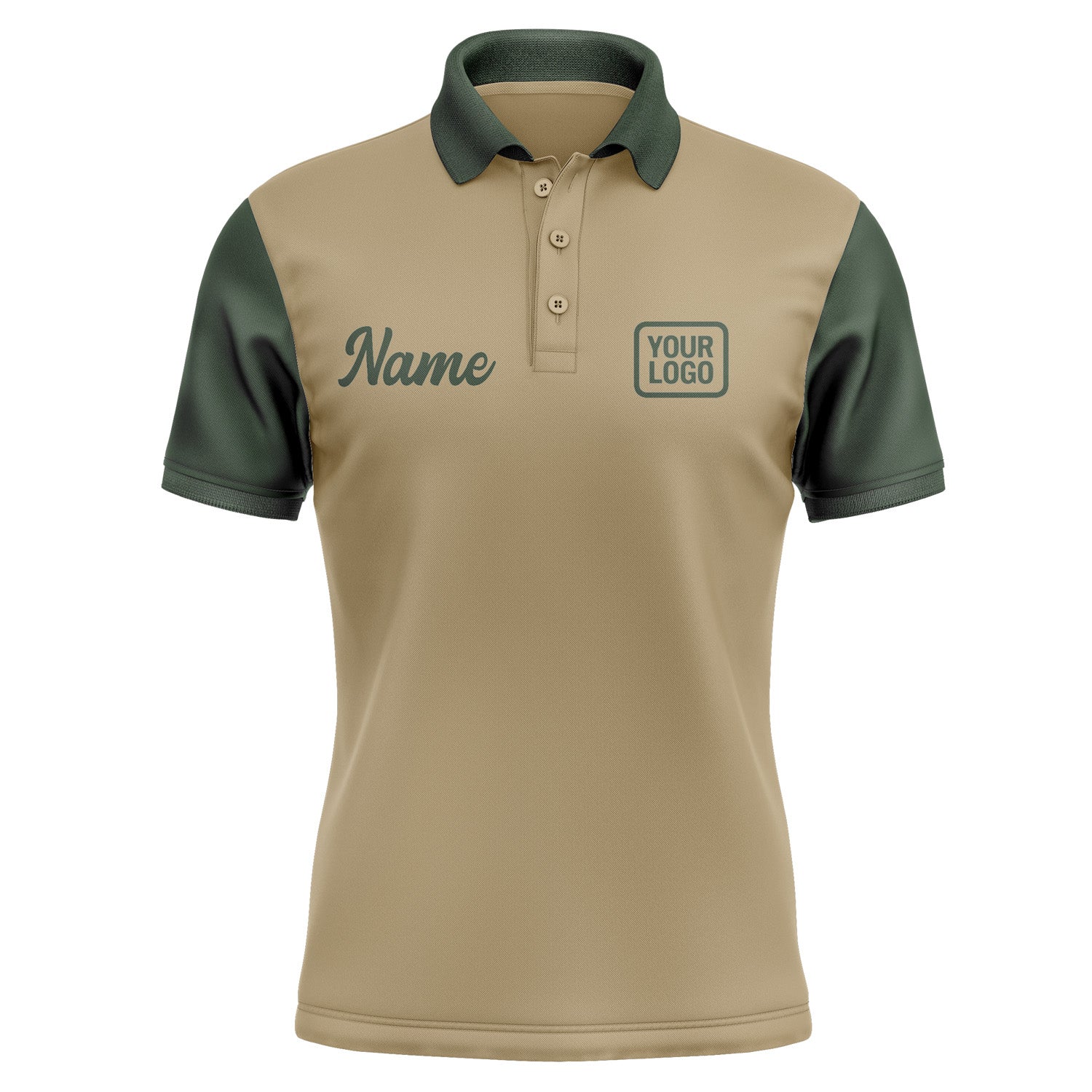 Custom Light Khaki Dark Green Short-Sleeve Polo Shirt PO250606B106