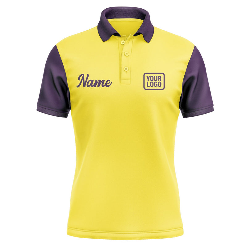 Custom Light Yellow Purple Short-Sleeve Polo Shirt PO260707B107